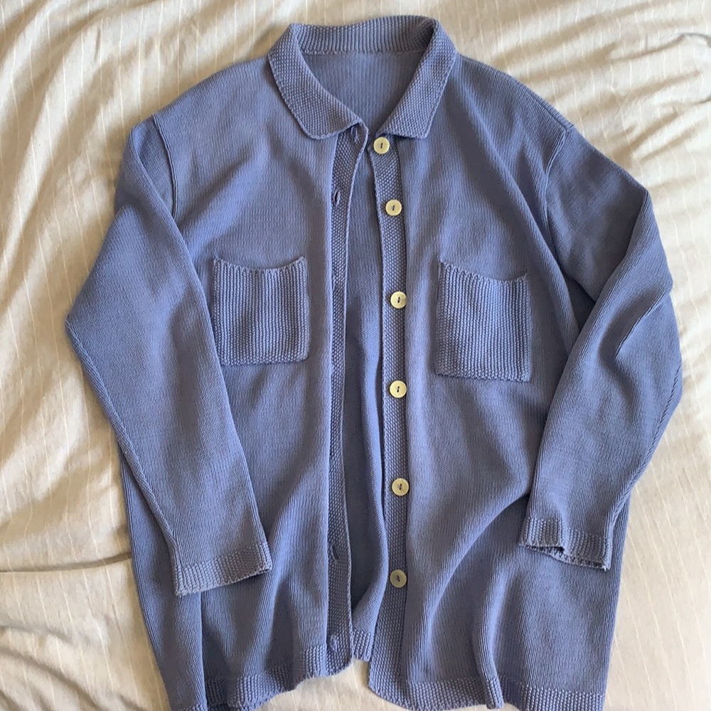 Periwinkle Knit Button-Up - Picture 3 of 4